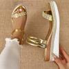 Fashion Basic Sandals Woman Casual Wedges Mid Heels Shoes Woman Solid Leather Buckle Strap Bight Diamond Summer Sandals