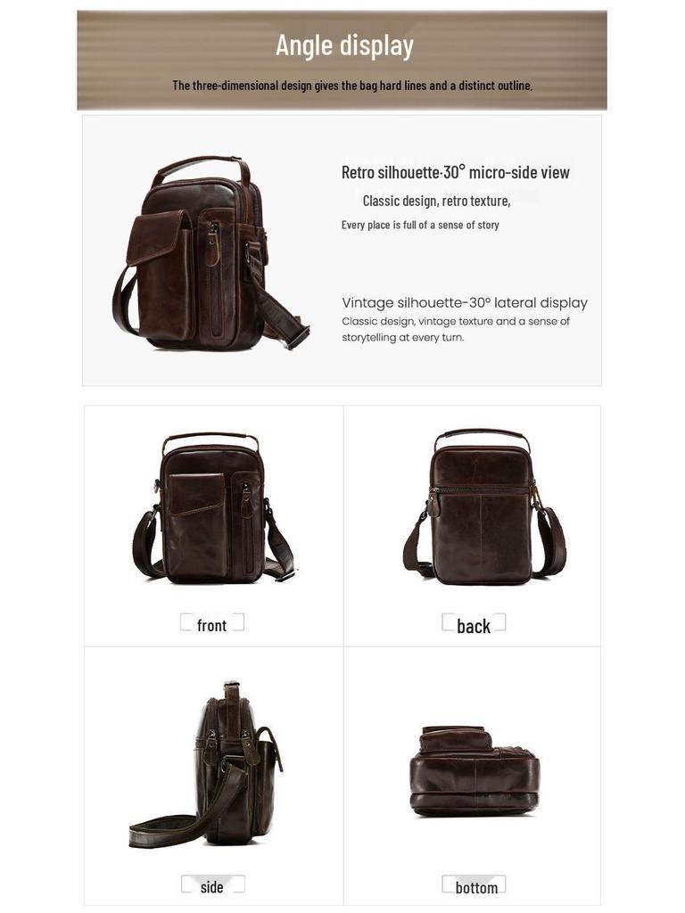 Men's Genuine Leather Crossbody Shoulder Bag - Top Layer Cowhide, Classic Style, High-End Casual Commuter Bag
