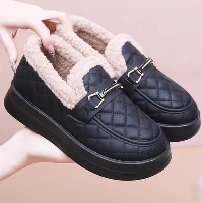 Weiches Leder und Samt kleine Lederschuhe, neue flauschige Winterschuhe, dicke Absätze und dicke Sohlen.