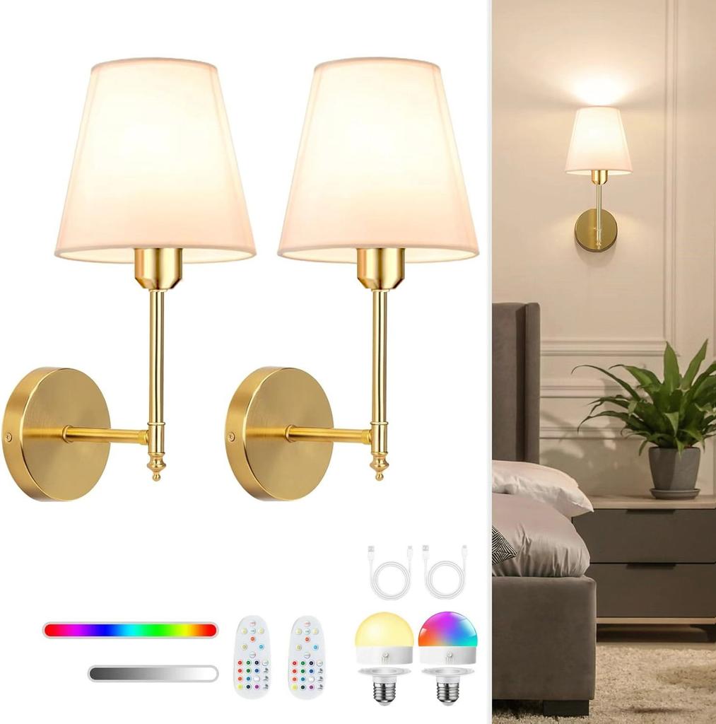 Wireless Rechargeable Battery Powered Wall Light, 4000 Mah, Dimmable, Removable Bulb and Remote, 15 Colors Wireless Wall Light