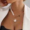 Foreign Trade Jewelry, Fashionable Imitation Pearl Splicing Chain Necklace, White Imitation Fritillary Pentagram Sweater Chain