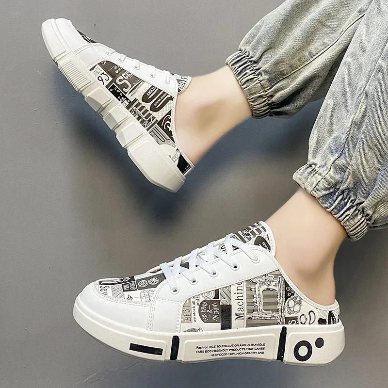 

Мужские летние туфли без каблука, ленивые тапочки для мужчин, обувь для улицы, без застежек, новые модные мужские полутапочки, повседневная обувь 39 чёрный