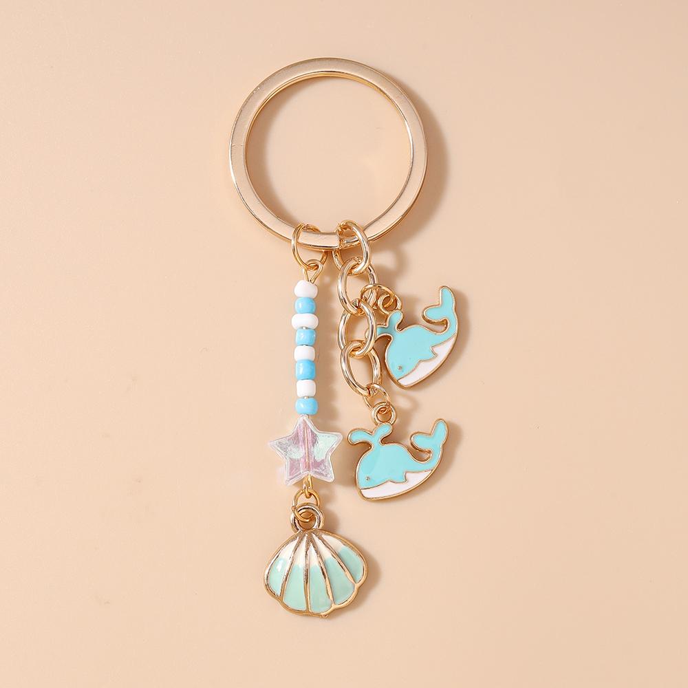 Cute Enamel Whale Shark Fish Keychain Shell Key Ring Pendants for Women Girls Handbag Decor DIY Jewelry Gifts