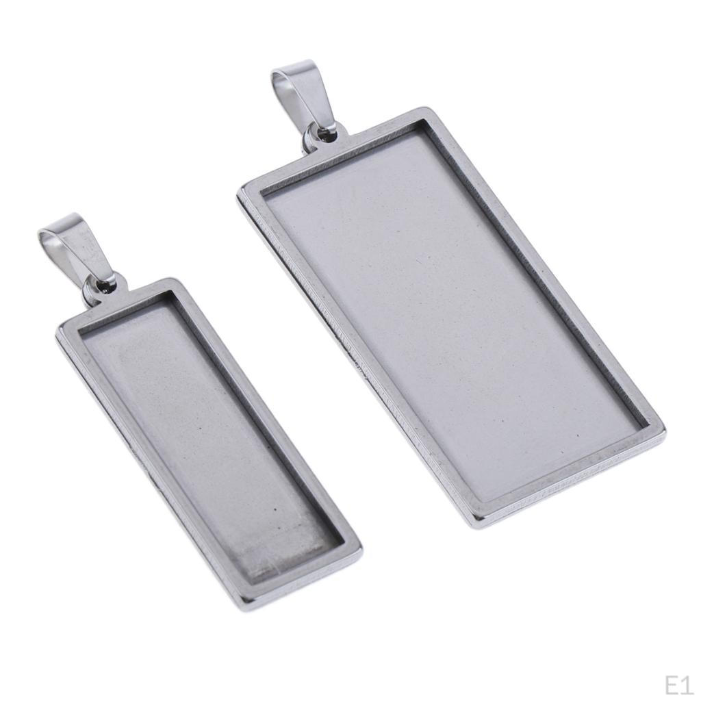 2 Stainless Steel Pendant Cabochon Setting Blank Rectangular Jewelry Finding