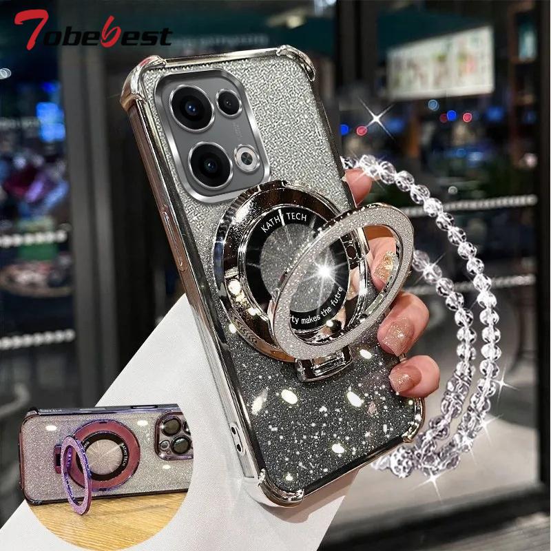 Glitter Plating Shockproof Case For Reno 13 Pro 13F Fundas Crystal Bracelet Magsafe Phone Holder Cover