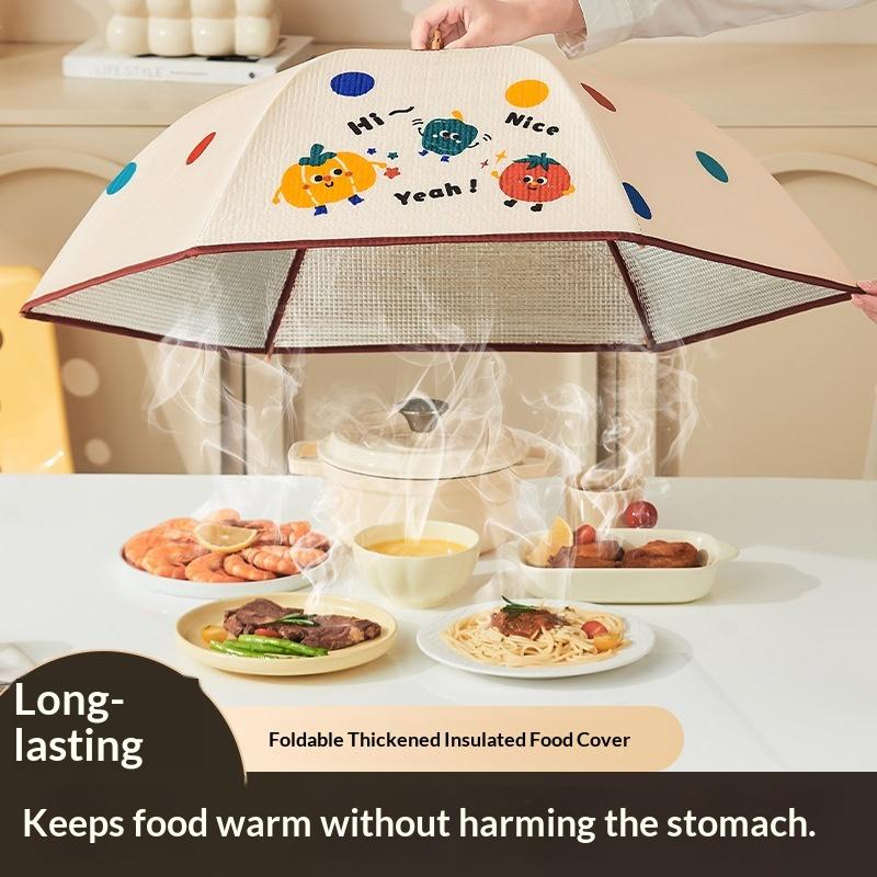 Foldable Insulated Food Cover Dustproof Warm Fresh Retaining Cute Cartoon Print for Patio Outdoor Dinner Use