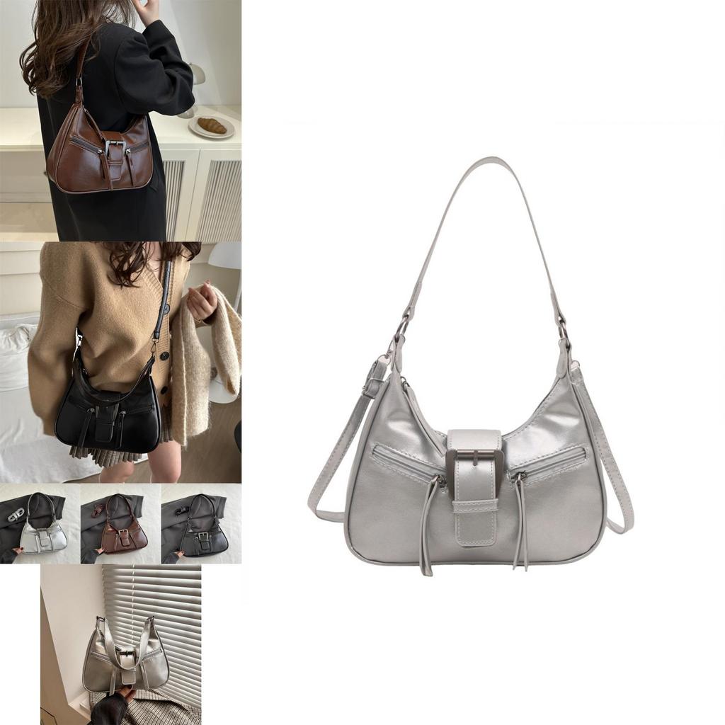 Chic Vintage Style Black Pu Leather Shoulder Bag For Women With Unique Crescent Shape