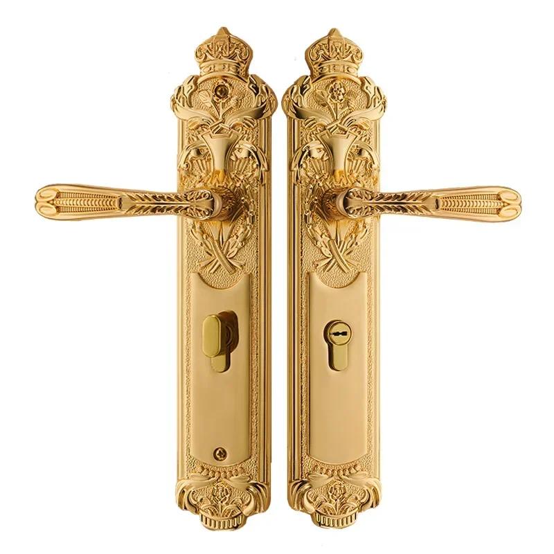 Luxury Brass Gate Lock Europen Entrance Door Locks Golden Handle Lockset Bedroom Security Locksets Multi Color for Option