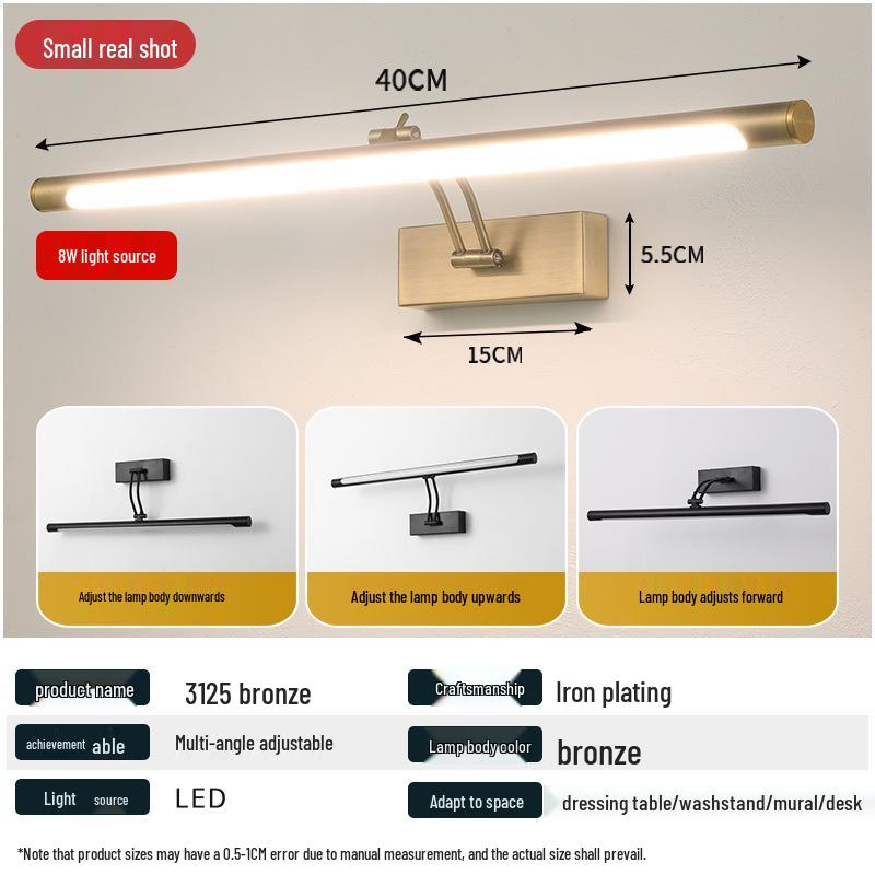 Foldable Telescopic LED Mirror Light for Bathroom Cabinet or Study 