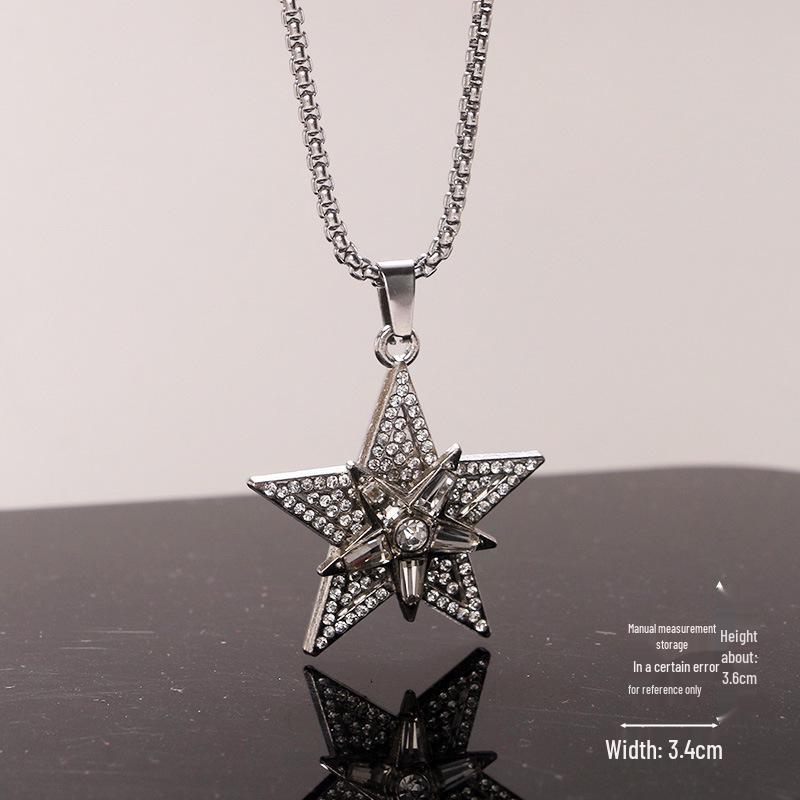 Trendy Cross-Border Rhinestone Pendant Necklace: Unisex Hip-Hop Style Stainless Steel Chain.
