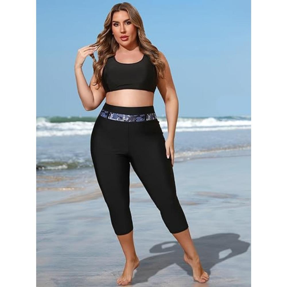 CHARMLEAKS Übergröße Badehose für Damen Hochtaillierte Badekappri Badeshorts Schwimmleggings