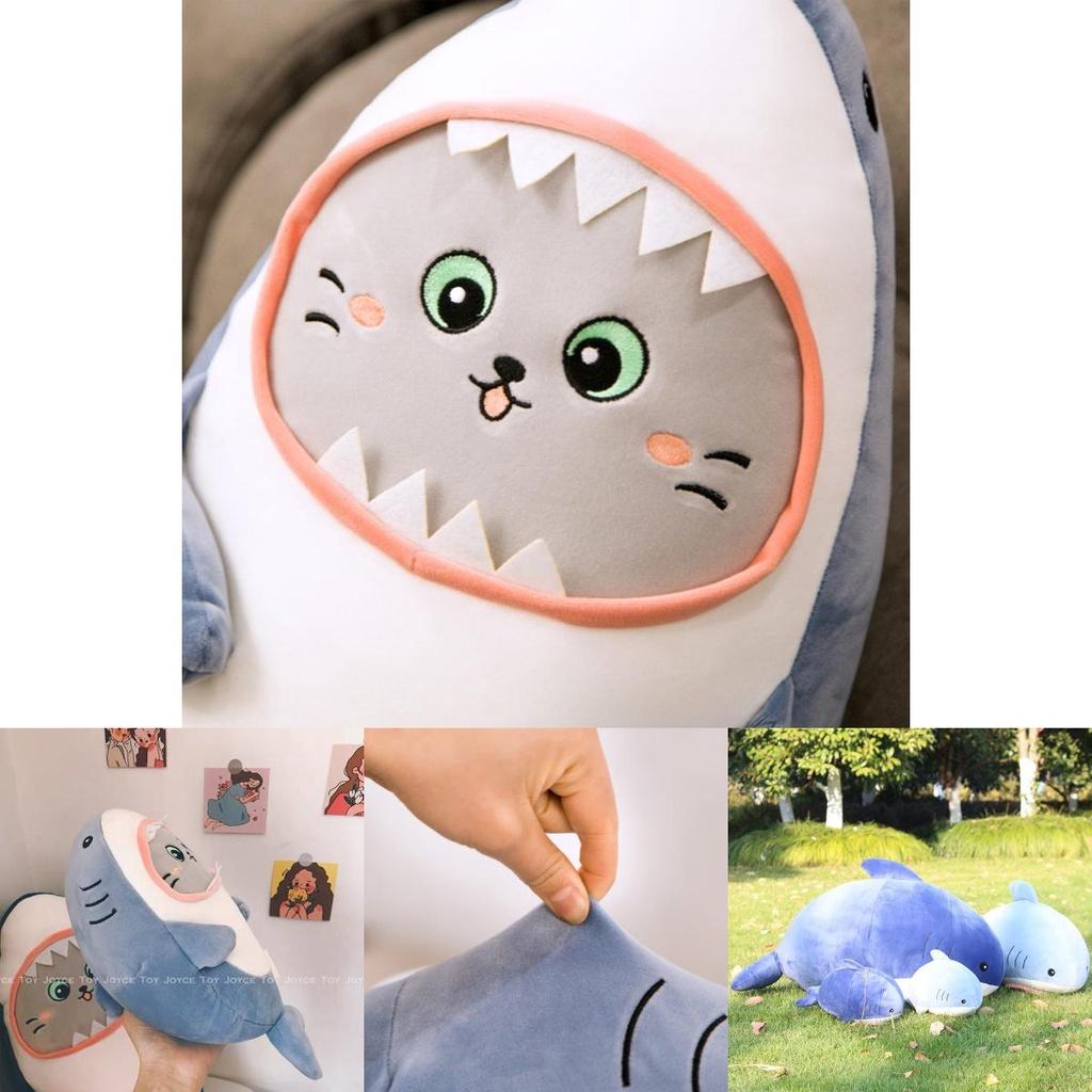 Entzückliches Haifisch-Plüschkissen mit KatzenGesicht Stofftier Weich und Kuschelig Gestickte Details