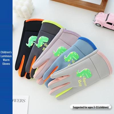 Gants d'hiver imperméables pour enfants - Design dinosaure cartoon lumineux pour les sports de plein air et les jeux dans la neige