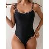 2025 Summer Black Sexy One Piece Swimsuits Women's Swimwear High Cut Bikini Swimming Wear Bathing Suit Lace Up Beachwear