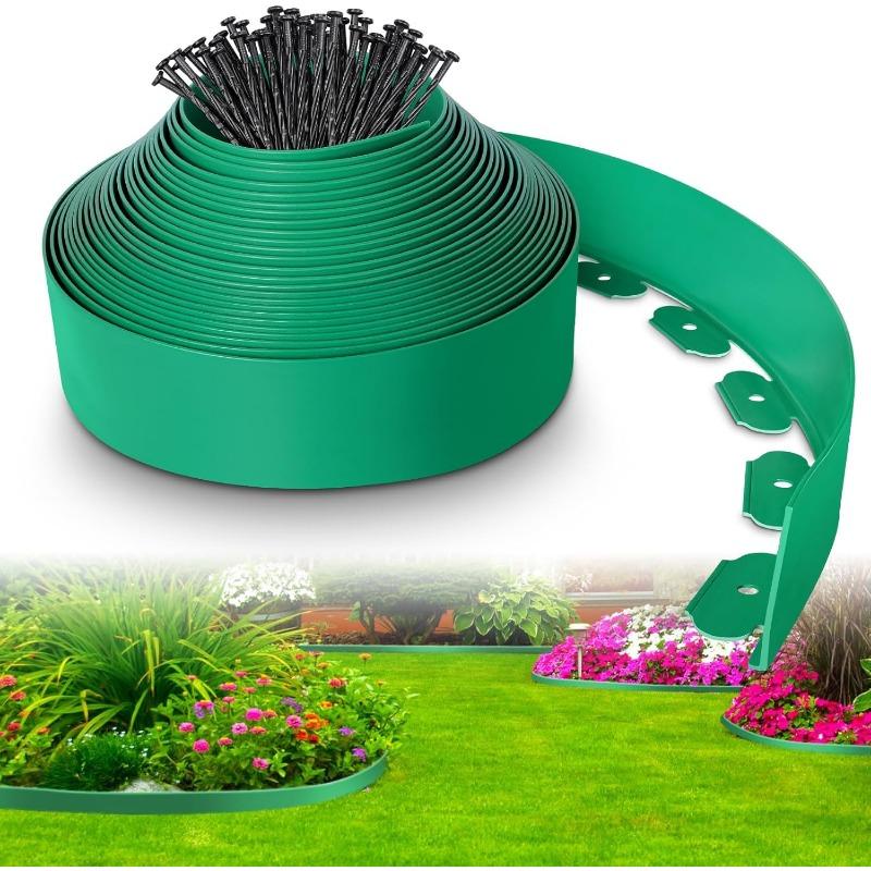 10M Flexible PVC Garden Edging with 30 Spiked Anchors Heavy Duty Lawn Border Kit Weather Resistant Landscape Tool