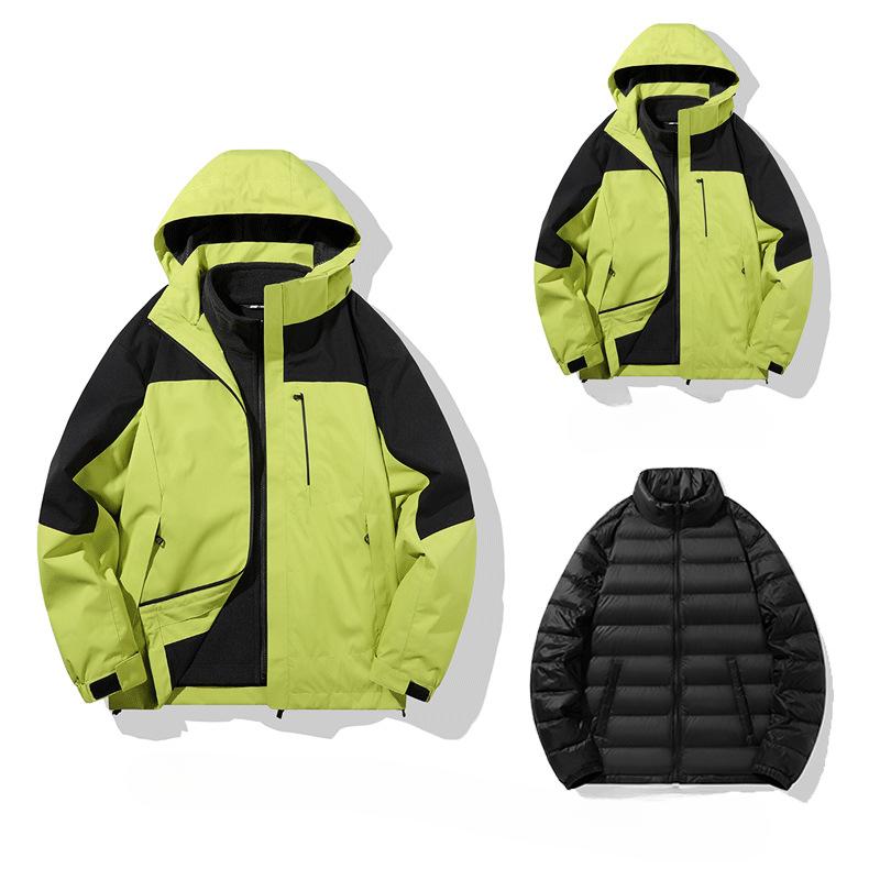 

[Goose Down Lining] Contrast Color Stitching Three-in-one Outdoor Jacket 90 Gray Goose Down Down Jacket Waterproof and Windproof M