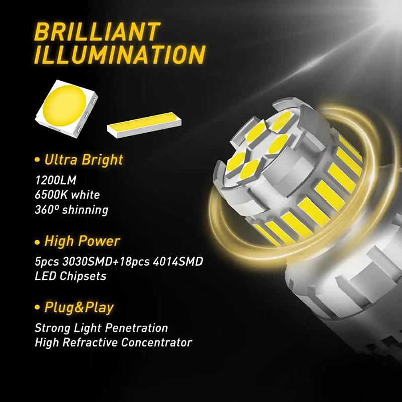 2 stk T20 LED Canbus 7443 W21/5W 7440 W21W LED-pære 6500K Hvit Bil Parkeringslys Posisjonslys DRL Kjørelys 12V