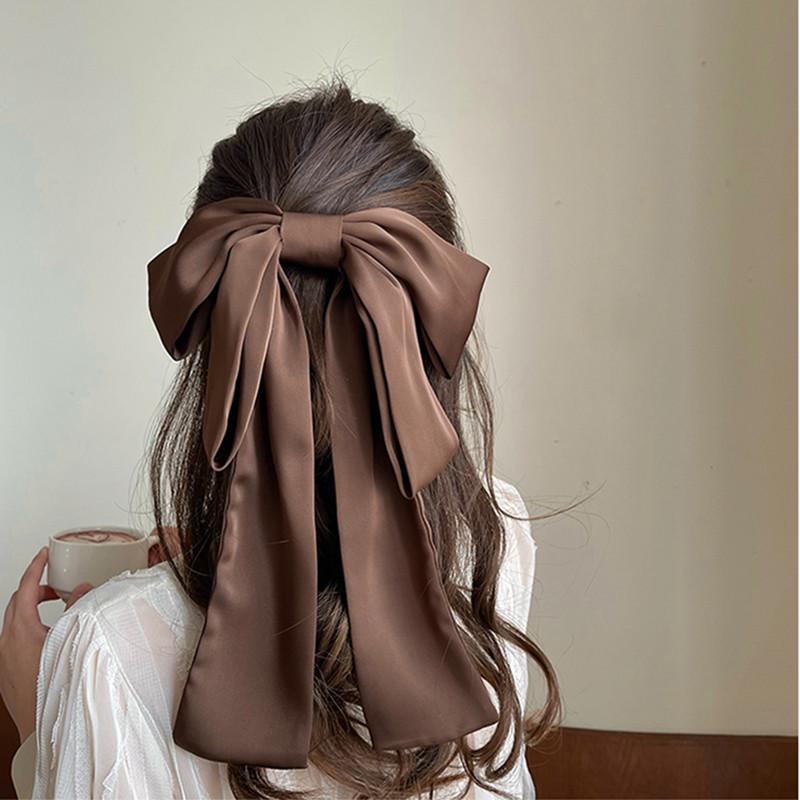 Koreanische einfarbige große schwarze Schleife Haarnadel für Frauen Mädchen langes Band Chiffon große Schleife Haarspange Pferdeschwanz-Klammer Haarschmuck