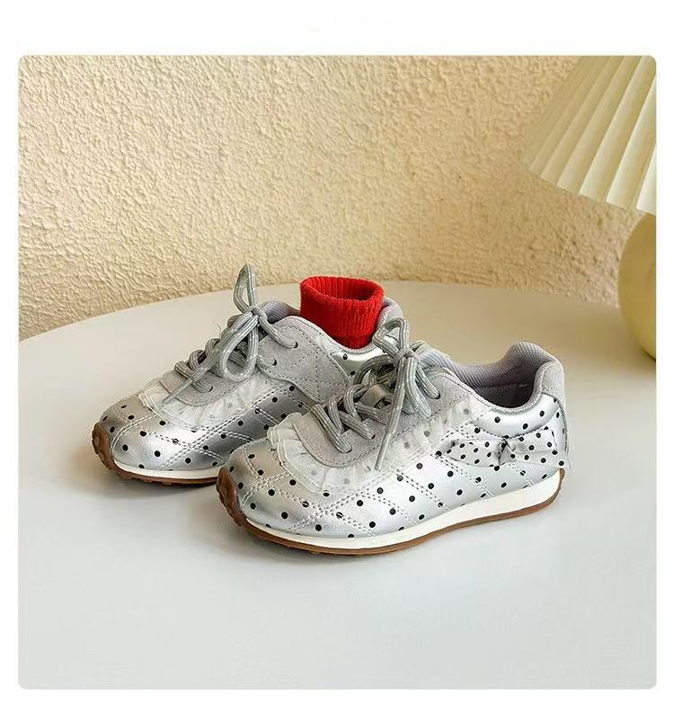 Korean Children Polka Dot Lace Sneakers Spring Autumn Casual Shoes Breathable Lightweight Girls