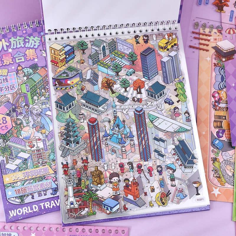 Large Size Travel Themed Miniature Scene Sticker Book Toy