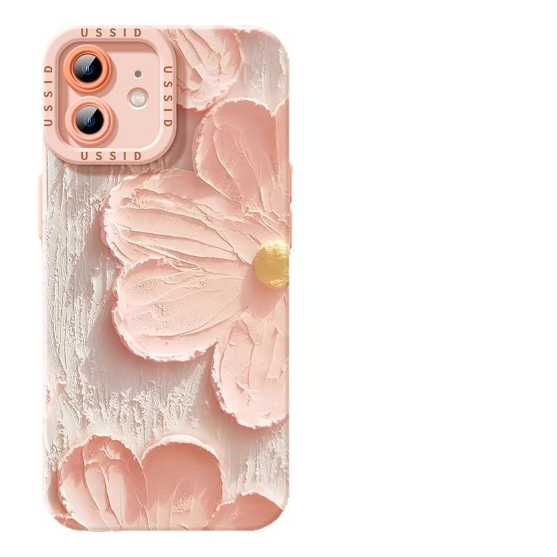 Oil Painting Flower Iphone16promax Mobile Phone Case Apple Silicone 15pro Spring 14 All-inclusive Pro Premium 13