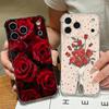 Scarlet Red Rose Flower Pattern Case For iPhone 17 Pro Max Coque iPhone 16 15 14 13 Pro Max 11 Shockproof Clear Soft Silicone Cover