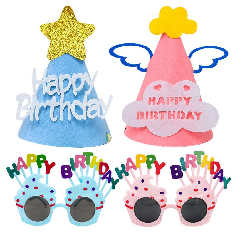 First Birthday Party Glasses & Hats Set for Boys and Girls - Cake & Photo Props