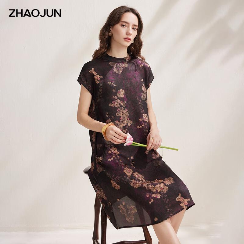Women s Mulberry Silk New Chinese Style Printed Short-Sleeve Dress XL