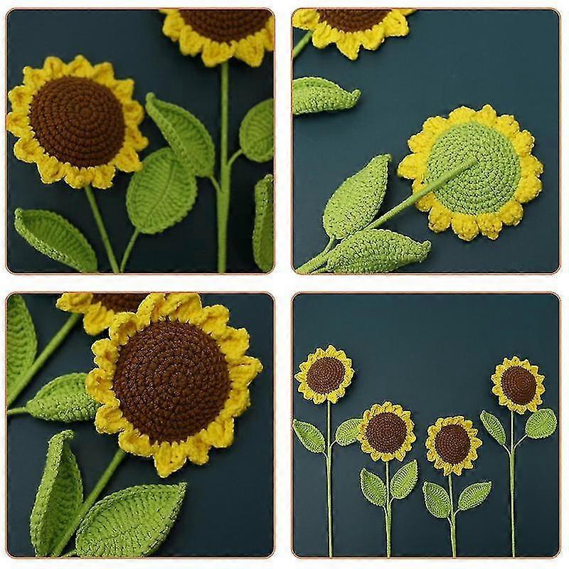 Crochet Sunflower Crochet Artificial Sun Flower Decor Knitted Wool Sunflowers Artificial Flower Wall Decor Wedding Bouquet - DD