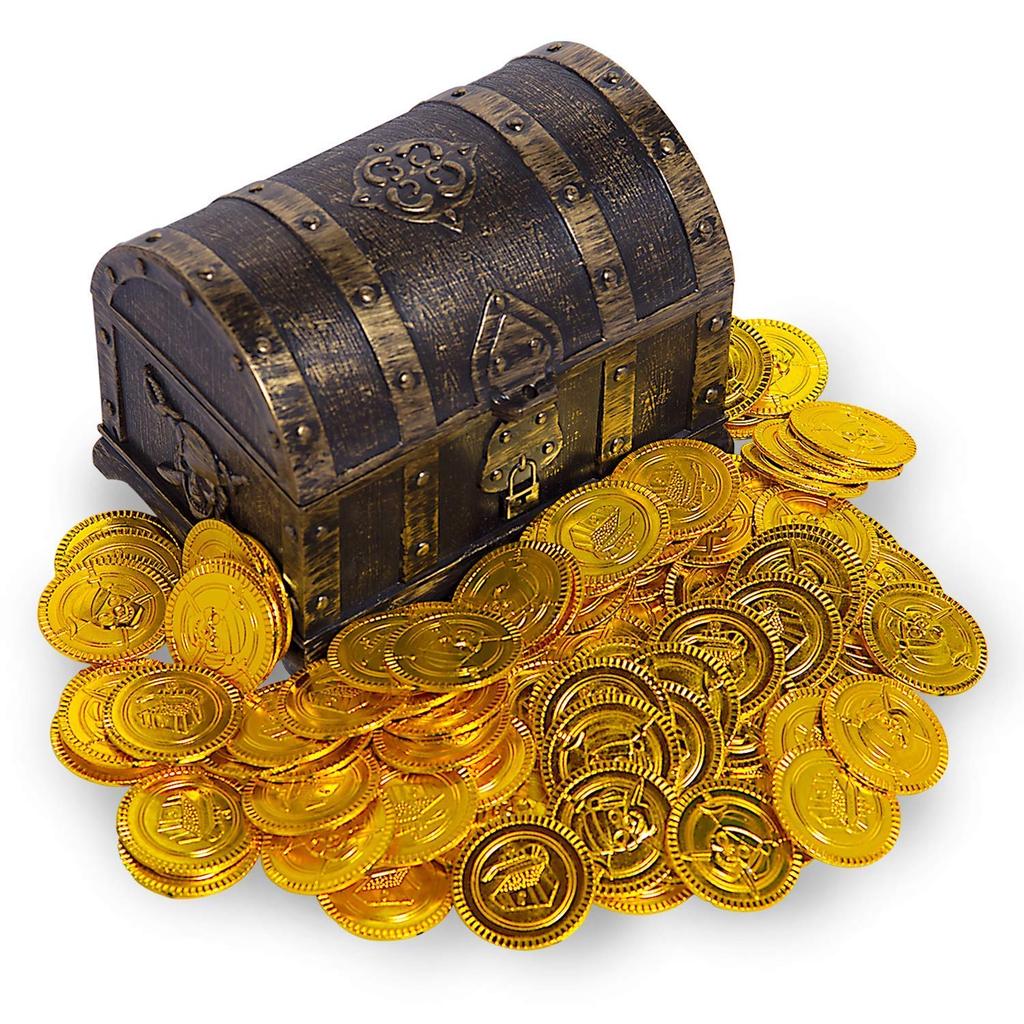 ARIKA Treasure Chest Toy Box Pirate Gold Coins Treasure Set of 100 (Antique)