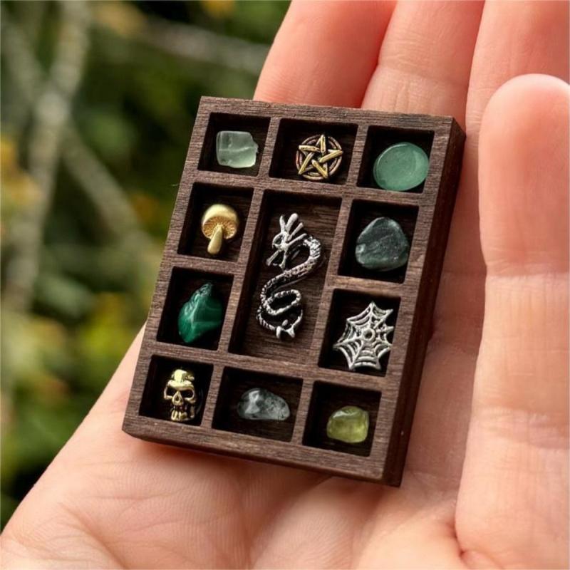 Miniature Trinket Shelf  Shelf Dollhouse Miniature Decor Multi Compartments Wooden Jewelry Display Tray Ring Storage