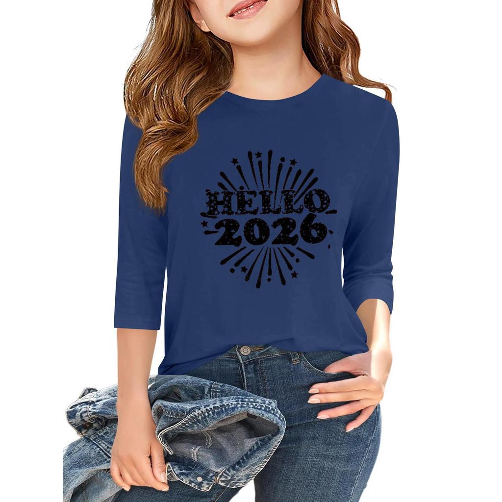 Tricou casual cu mâneci 3/4 pentru copii, cu gât rotund și imprimeu pentru Ziua Independenței