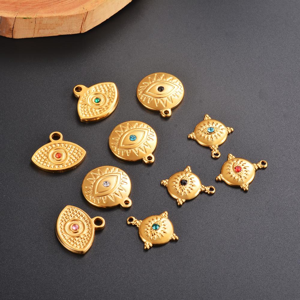 Wholesale 5pcs/lot Stainless Steel Gold Color Evil Eye Charms Handmade Craft DIY Necklaces Earrings Jewelry Making Accessories