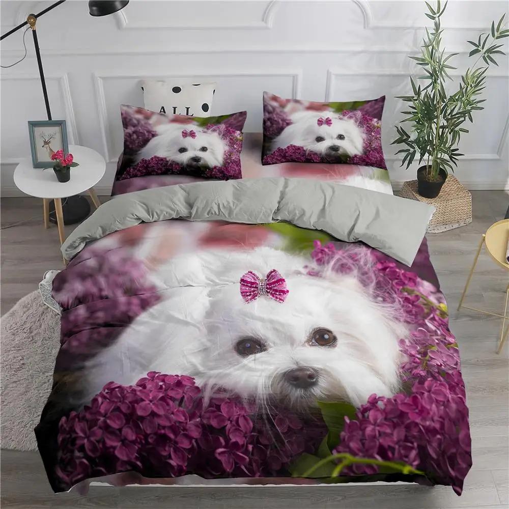 Dog Cute Samoyed Bedding Set Boys Girls Twin Queen Size Smiling Angel  Lovely Puppy Duvet Cover Pillowcase Bed Kids Adult