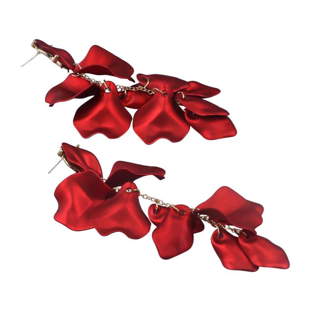 Personality Metal Drop Petals Flower Red Rose Accessories Jewelry Stud Earring Dangle Earrings
