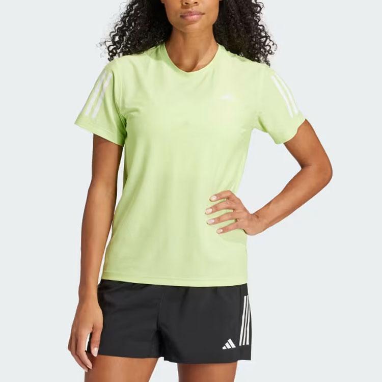 Adidas Own The Run Tee Logo Print Round Neck Short Sleeve T-Shirt Women Tops Pulse-Lime IV5491
