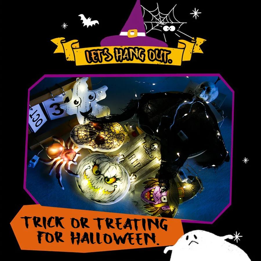 

Хэллоуин занавес огни ужасающая атмосфера призрак тыквы пауки привидения украшения красочные огни праздничные фонарики гирлянды