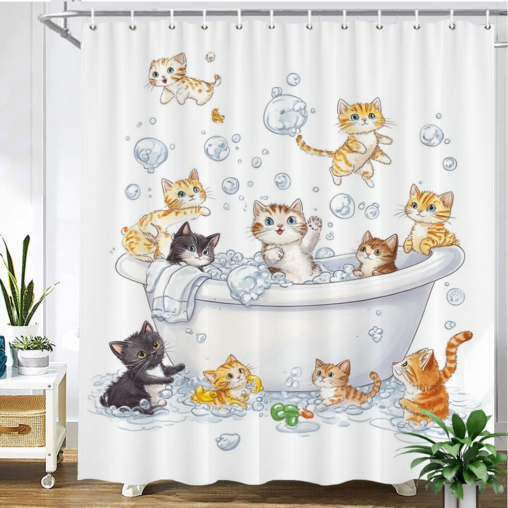 

Прекрасный узор с кошками и собаками для ванной Занавеска для душа Занавеска для ванны Мультяшный принт с животными Занавески для ванной комнаты для домашнего декора занавеска W180xH240cm