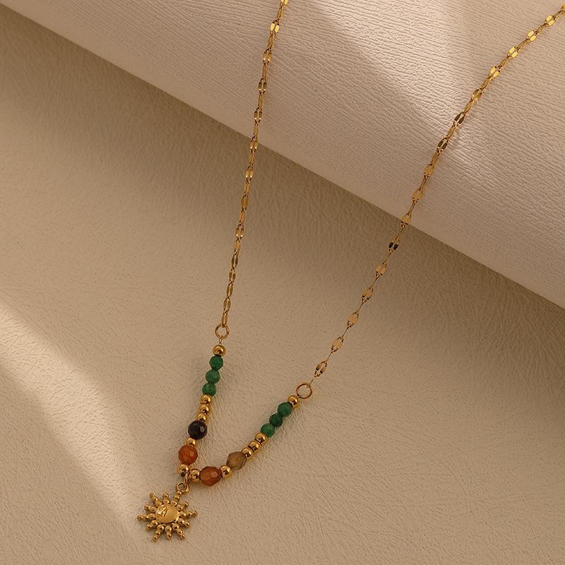 

Ожерелье с подвеской из натурального камня и бусин, женская цепочка на ключицу, ювелирное украшение