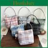 Canvas Bucket Bag For Women With Zipper Closure And Check Pattern Design For Daily Use