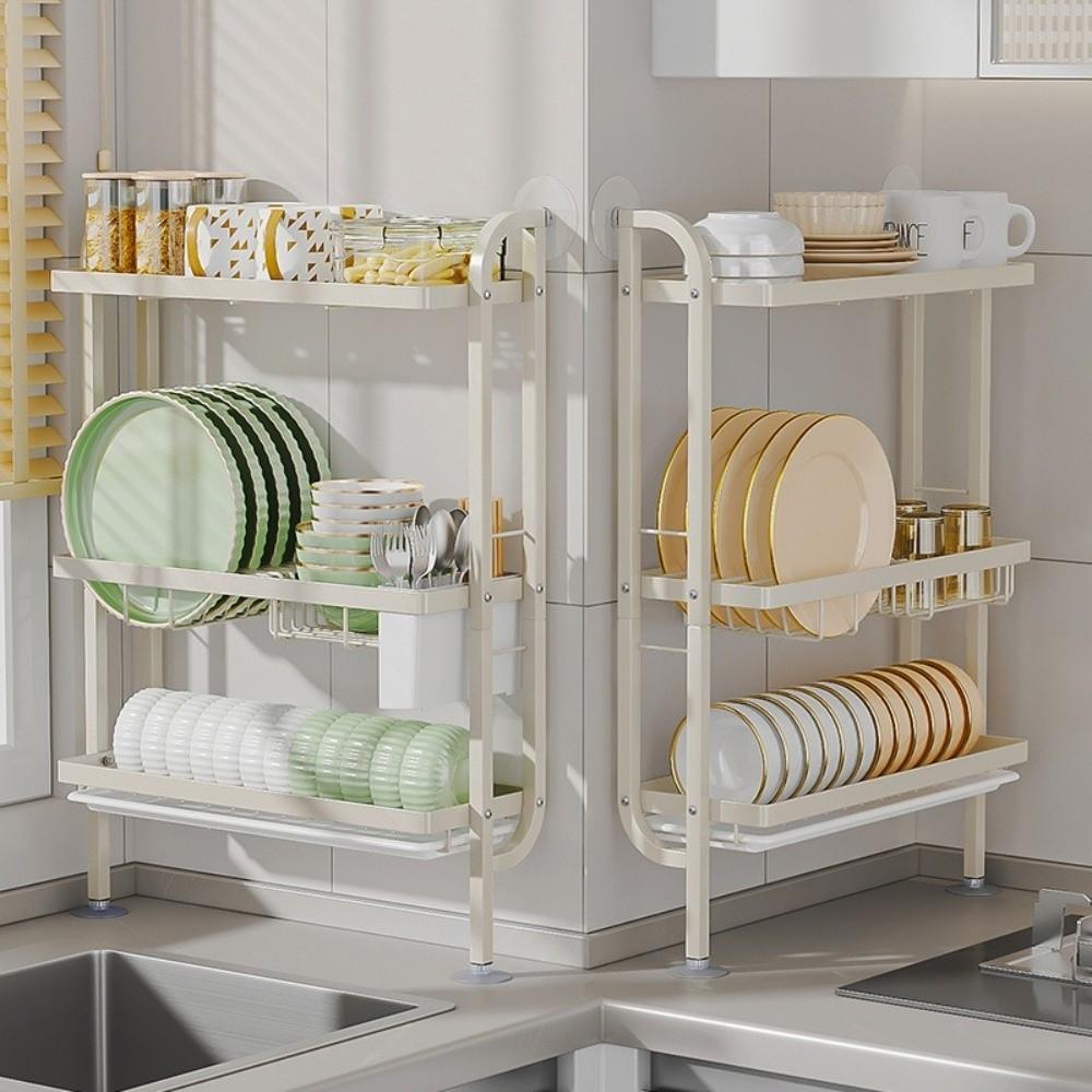 Space Saving Dish Drainer with Drain Tray Dinnerware Storage Rack Durable Kitchen Rack