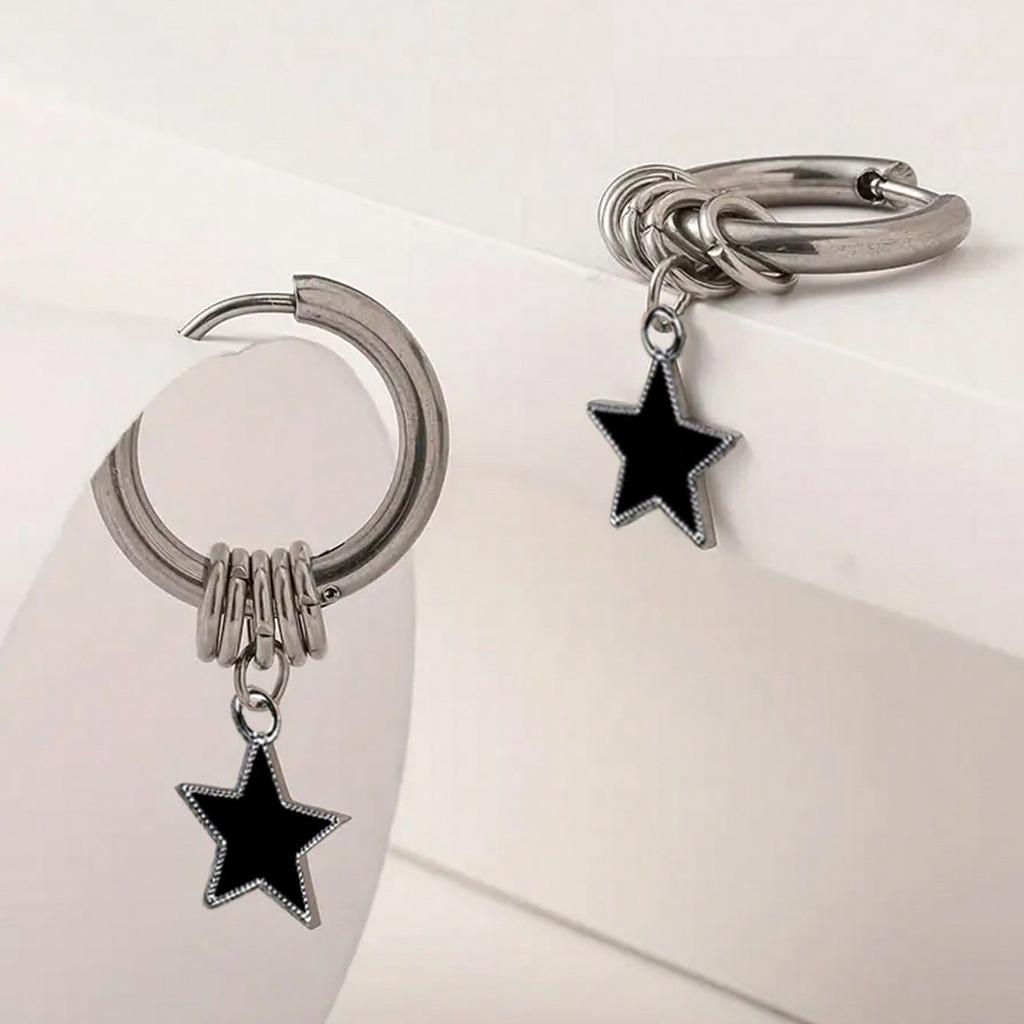 1 pair of stainless steel punk star ring earrings, suitable for women's daily fashion accessories