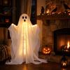 Ghost with Warm Lights Halloween Decoration, LED Light Up Standing Ghost, Indoor Outdoor Spooky Window White for Porch, Yard, Lawn, Garden Decor