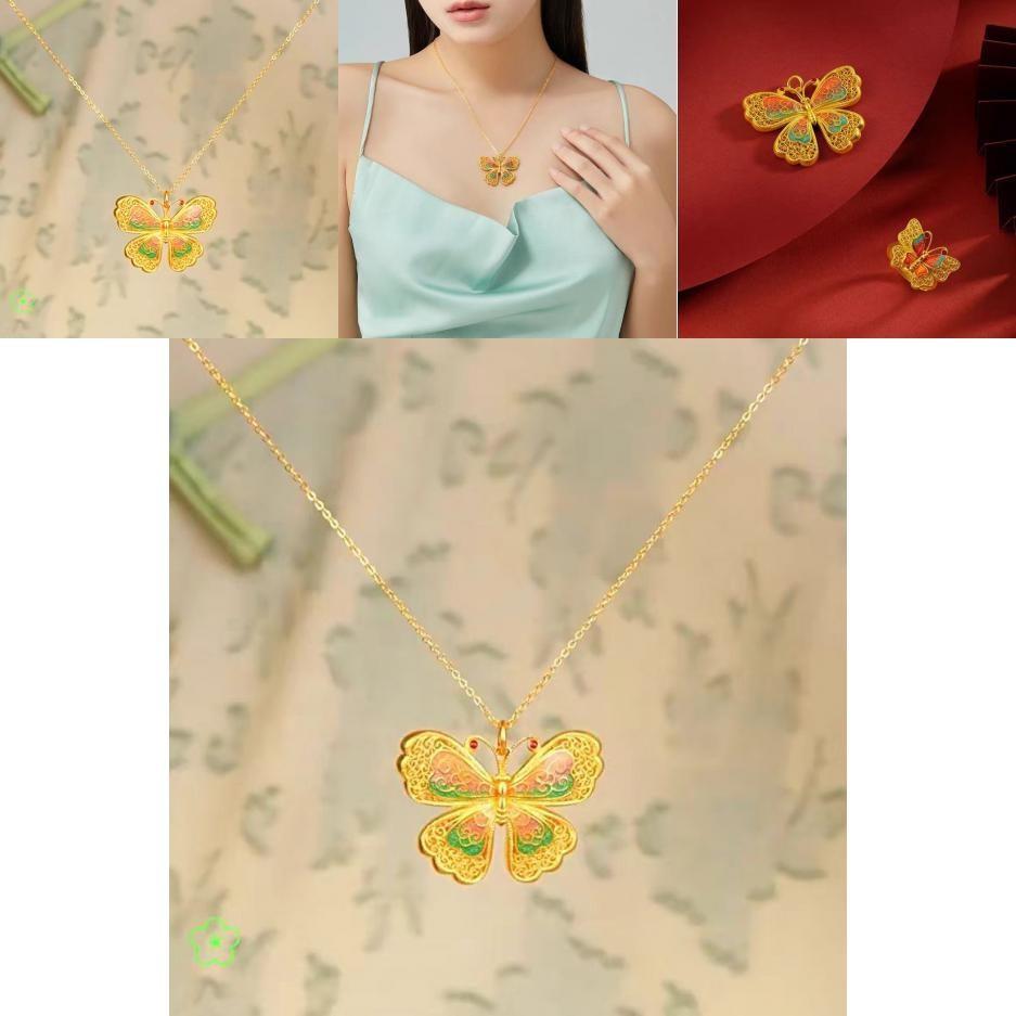 Chic Golden Butterfly Ring And Pendant Collection With Intricate Enamel Detailing