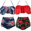 Damen Blumen High Waist Bikini Set Stilvolle Bademode Gepolstert Übergröße Badeanzug