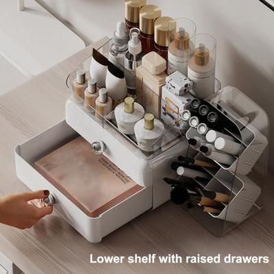 Schreibtisch Kosmetik Aufbewahrungsbox Große Kapazität Kosmetik Organizer mit 2 Schubladen Abnehmbare Mehrfachfach Box Make-up Organizer für Kommode