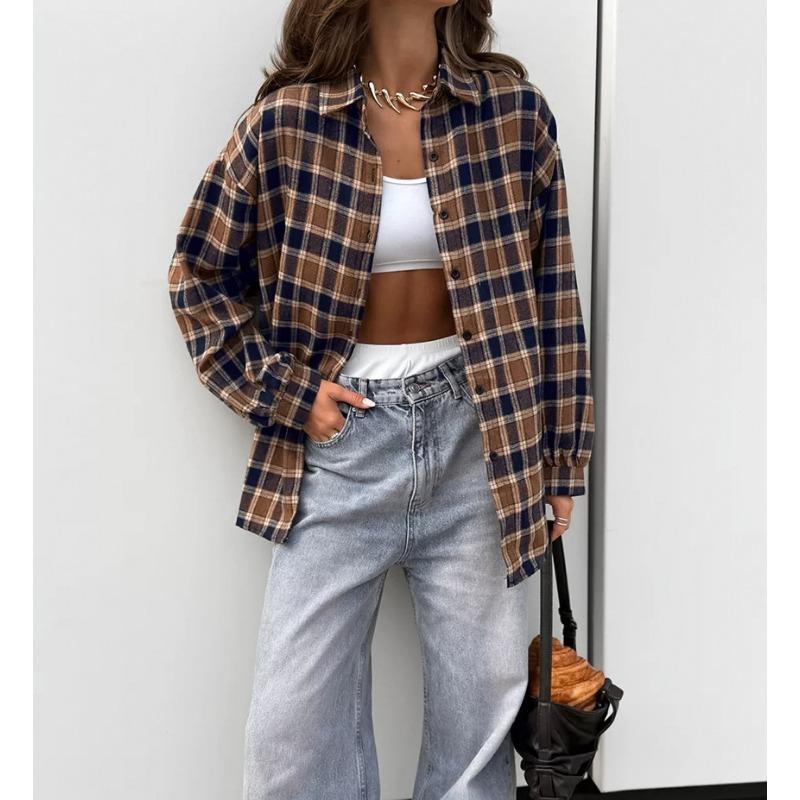 Women S Vintage Plaid Long Sleeve Loose Cardigan Shirt Summer Casual