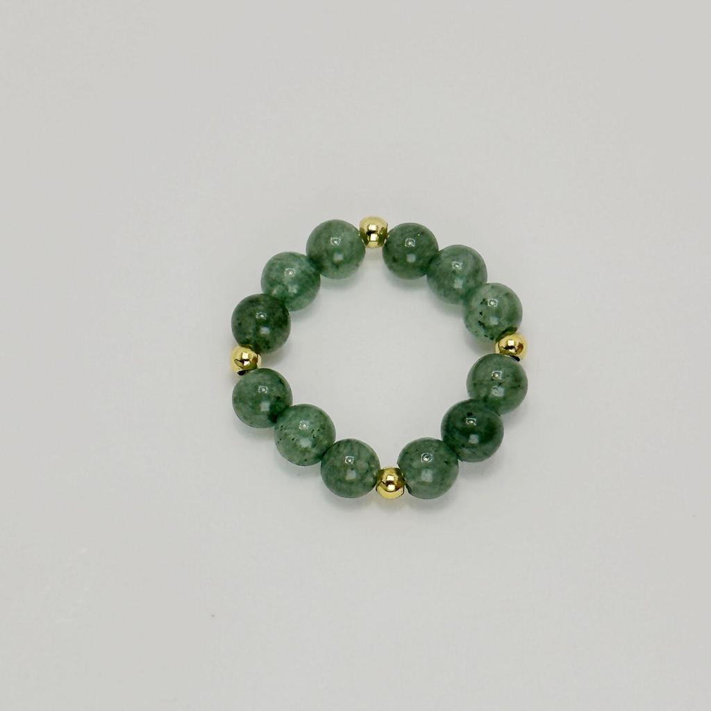 Natural Green Water Agate Beaded Ring - Elastic Cord, Crystal Stone, Niche Chinese Style