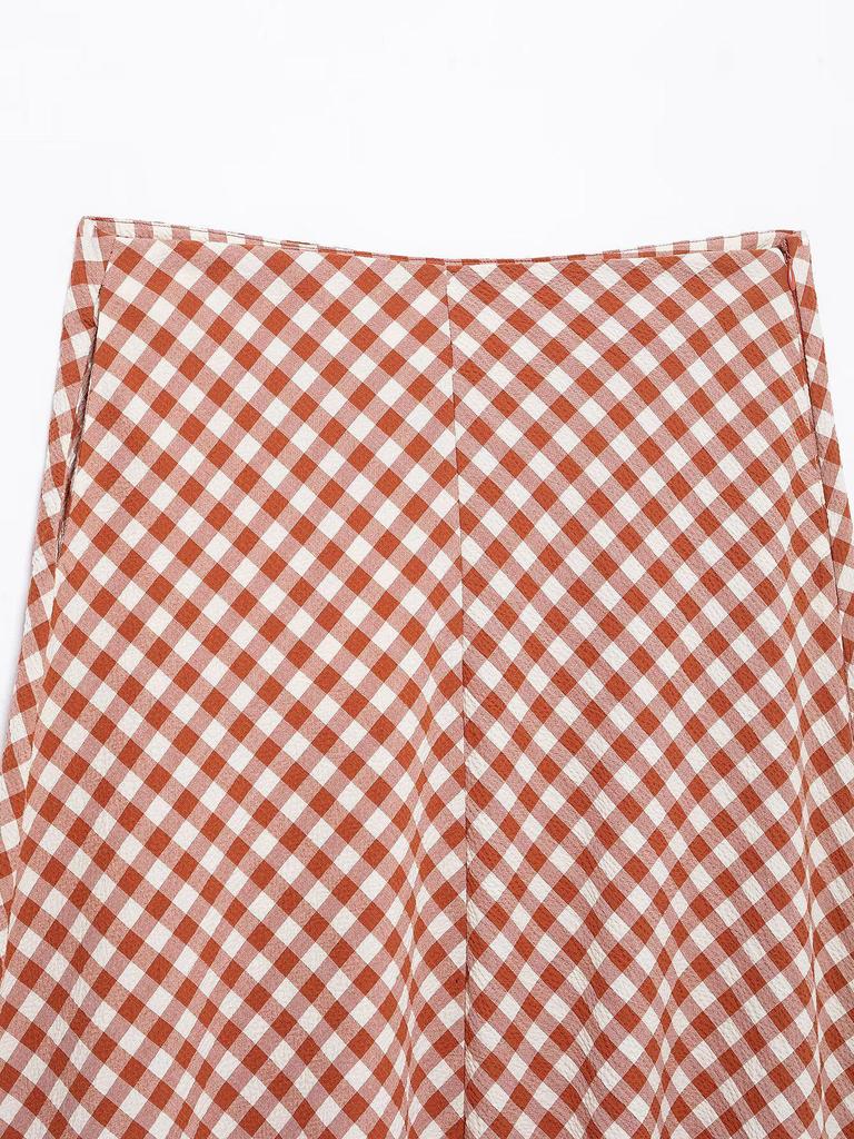 Spring 2025 European & American Style Women's Plaid Camisole Top and Midi Skirt Set