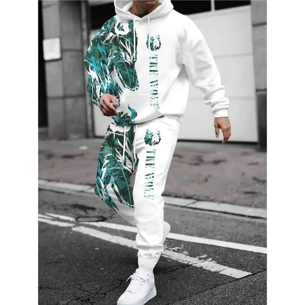 New Lion King Pattern Men's Hoodies Set 3d Printed Animal Clothing Long Sleeves Pants 2-pcs Casual Fashion Tracksuits